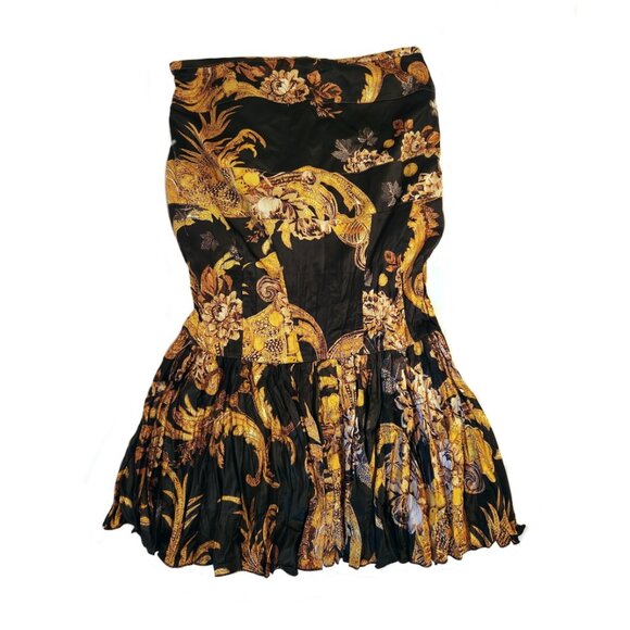 NEW Roberto Cavalli Black and Gold Satin High Low Mermaid Skirt Size 2 - Picture 2 of 6